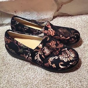 Alegria Black Nubuck Floral Genuine Leather Comfort Shoes Size EU 38 US 7.5